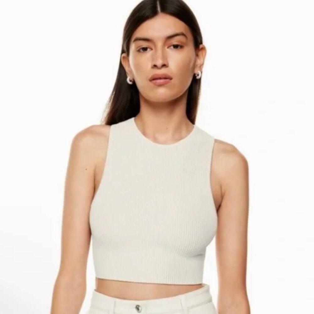 Aritzia Babaton Sculpt Knit Racer Cropped Tank Taupe Sand Beige Small
